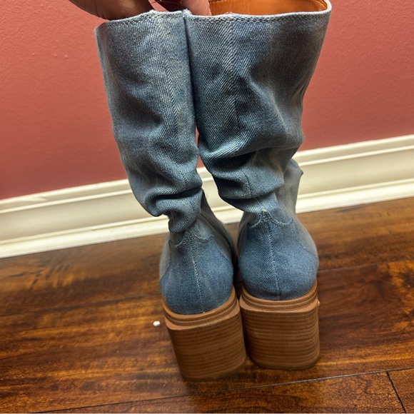 Vince Camuto Kenidra Blue Denim Slouch Square Heel Boot Size 8.5 - Picture 4 of 8